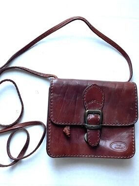 The Trend. Made in Italy. Mini Brown Leather Crossbody Belt Bag 5.5”x5”
